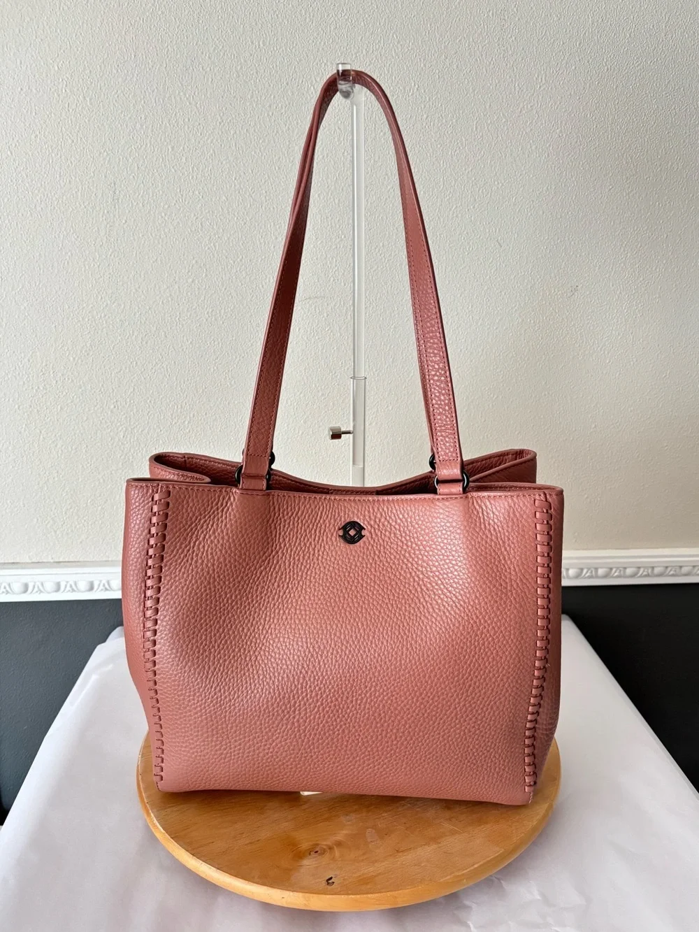 Dagne Dover RARE Allyn Pebbled Leather Work Tote Laptop Rose Pink Tote Bag